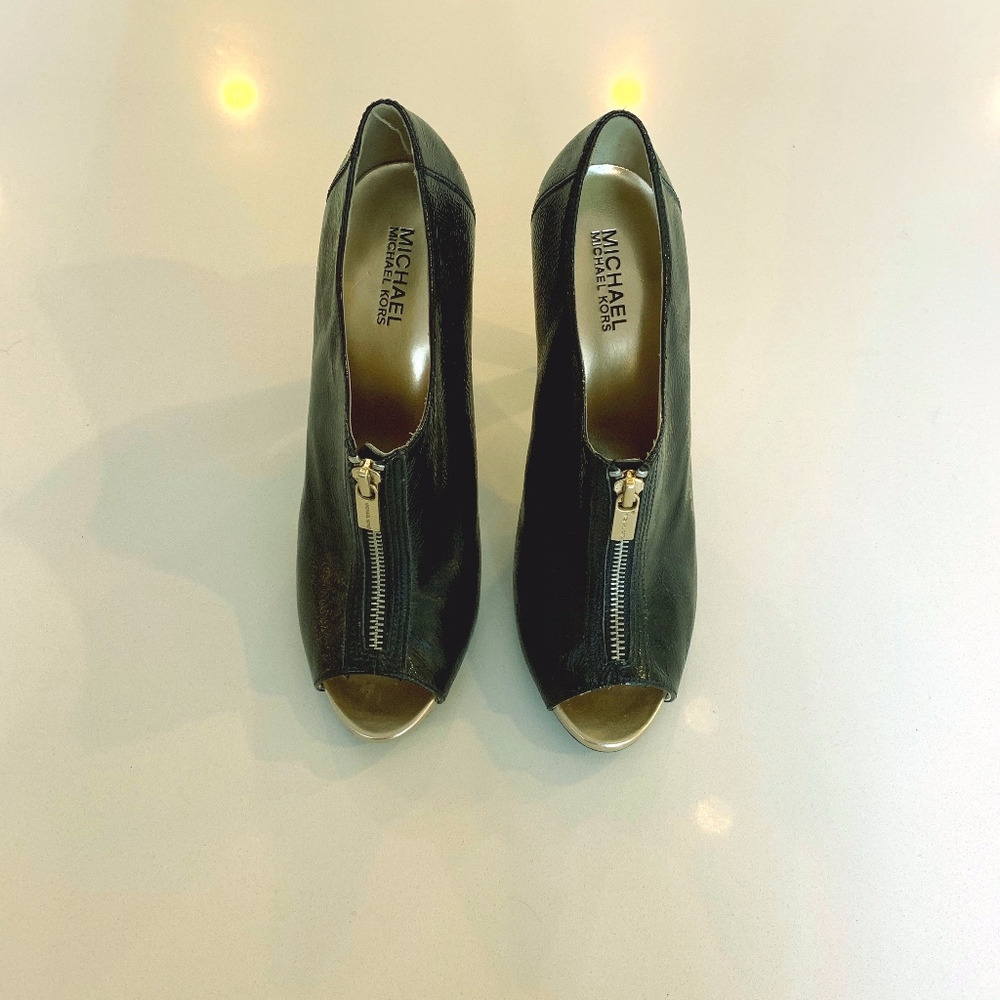 Michael Kors Patent Leather Heels with Gold Zipper